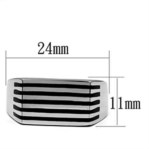 MATK705 - High polished (no plating) Stainless Steel Ring with Epoxy  in Jet