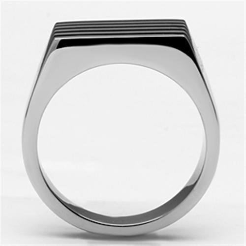 MATK705 - High polished (no plating) Stainless Steel Ring with Epoxy  in Jet