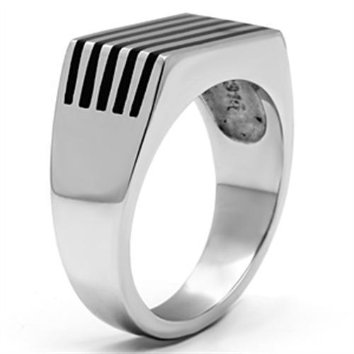 MATK705 - High polished (no plating) Stainless Steel Ring with Epoxy  in Jet