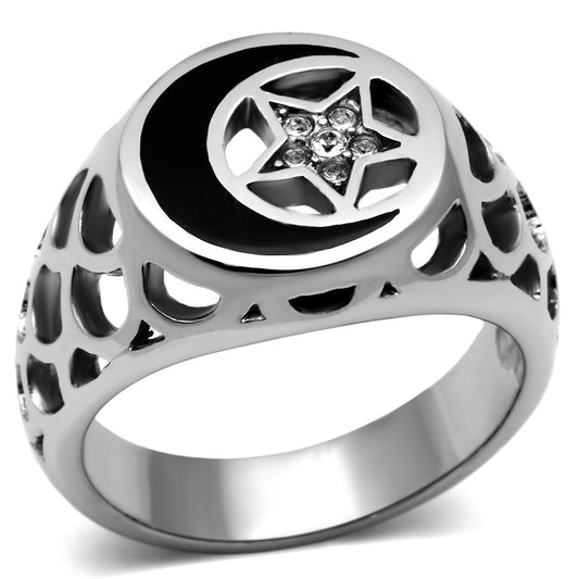 MATK706 - High polished (no plating) Stainless Steel Ring with Top Grade Crystal  in Clear