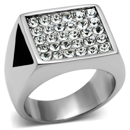 MATK707 - High polished (no plating) Stainless Steel Ring with Top Grade Crystal  in Clear