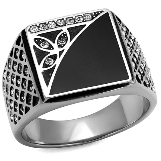 MATK711 - High polished (no plating) Stainless Steel Ring with Top Grade Crystal  in Clear
