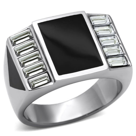 MATK712 - High polished (no plating) Stainless Steel Ring with Top Grade Crystal  in Clear