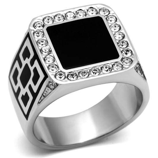 MATK713 - High polished (no plating) Stainless Steel Ring with Top Grade Crystal  in Clear