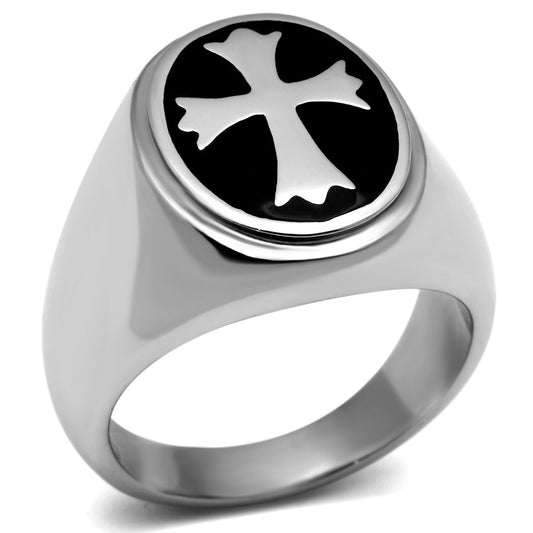 MATK714 - High polished (no plating) Stainless Steel Ring with Epoxy  in Jet