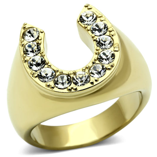 MATK717 - IP Gold(Ion Plating) Stainless Steel Ring with Top Grade Crystal  in Clear