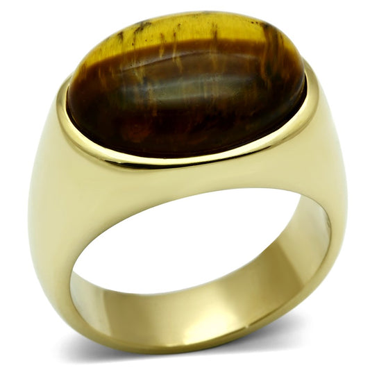 MATK718 - IP Gold(Ion Plating) Stainless Steel Ring with Synthetic Tiger Eye in Topaz