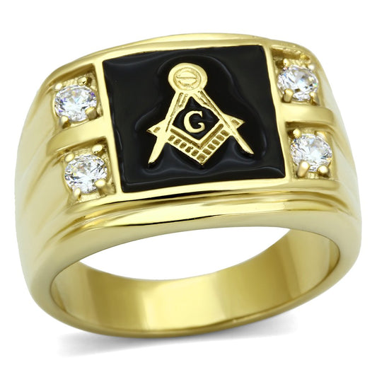 MATK719 - IP Gold(Ion Plating) Stainless Steel Ring with AAA Grade CZ  in Clear
