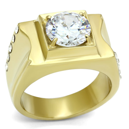 MATK721 - IP Gold(Ion Plating) Stainless Steel Ring with AAA Grade CZ  in Clear
