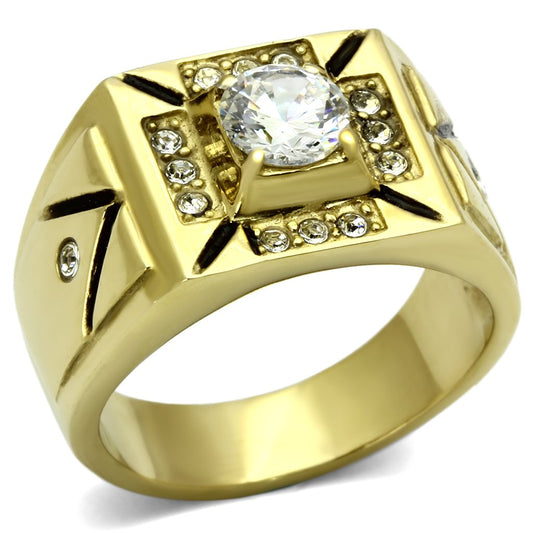 MATK723 - IP Gold(Ion Plating) Stainless Steel Ring with AAA Grade CZ  in Clear