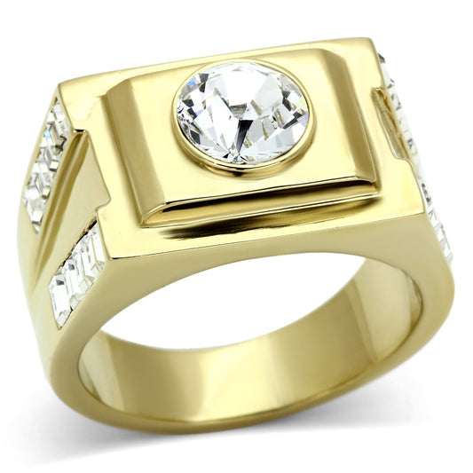MATK725 - IP Gold(Ion Plating) Stainless Steel Ring with Top Grade Crystal  in Clear