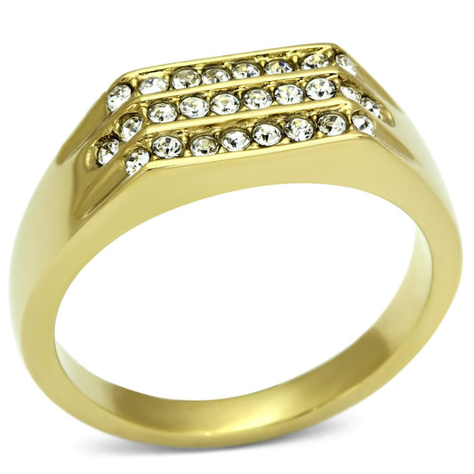 MATK727 - IP Gold(Ion Plating) Stainless Steel Ring with Top Grade Crystal  in Clear