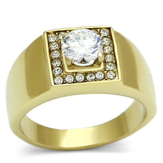MATK728 - IP Gold(Ion Plating) Stainless Steel Ring with AAA Grade CZ  in Clear
