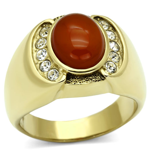 MATK729 - IP Gold(Ion Plating) Stainless Steel Ring with Semi-Precious Agate in Siam
