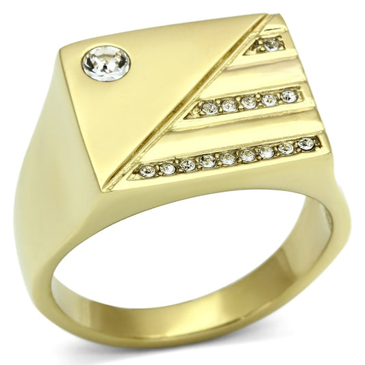 MATK731 - IP Gold(Ion Plating) Stainless Steel Ring with Top Grade Crystal  in Clear
