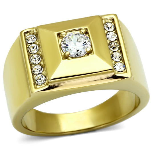 MATK732 - IP Gold(Ion Plating) Stainless Steel Ring with AAA Grade CZ  in Clear