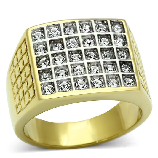 MATK734 - Two-Tone IP Gold (Ion Plating) Stainless Steel Ring with Top Grade Crystal  in Clear
