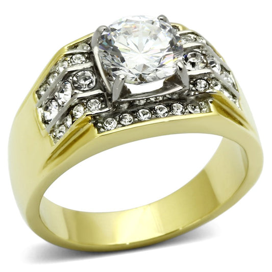 MATK736 - Two-Tone IP Gold (Ion Plating) Stainless Steel Ring with AAA Grade CZ  in Clear