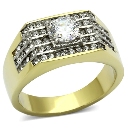 MATK737 - Two-Tone IP Gold (Ion Plating) Stainless Steel Ring with AAA Grade CZ  in Clear