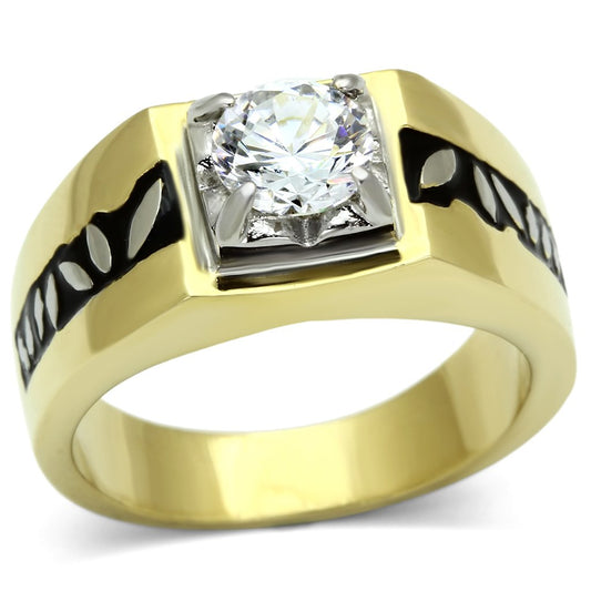 MATK739 - Two-Tone IP Gold (Ion Plating) Stainless Steel Ring with AAA Grade CZ  in Clear
