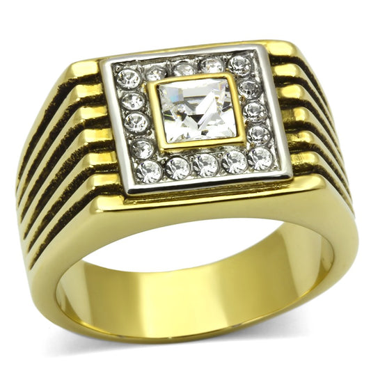 MATK750 - Two-Tone IP Gold (Ion Plating) Stainless Steel Ring with Top Grade Crystal  in Clear