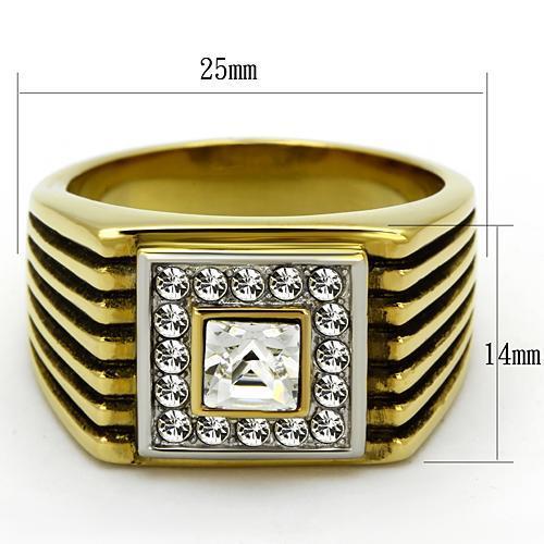 MATK750 - Two-Tone IP Gold (Ion Plating) Stainless Steel Ring with Top Grade Crystal  in Clear