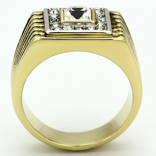 MATK750 - Two-Tone IP Gold (Ion Plating) Stainless Steel Ring with Top Grade Crystal  in Clear