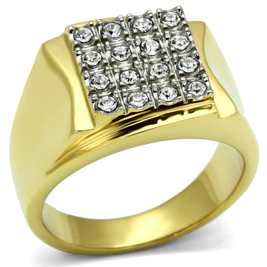 MATK751 - Two-Tone IP Gold (Ion Plating) Stainless Steel Ring with Top Grade Crystal  in Clear