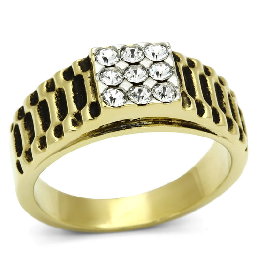 MATK753 - Two-Tone IP Gold (Ion Plating) Stainless Steel Ring with Top Grade Crystal  in Clear
