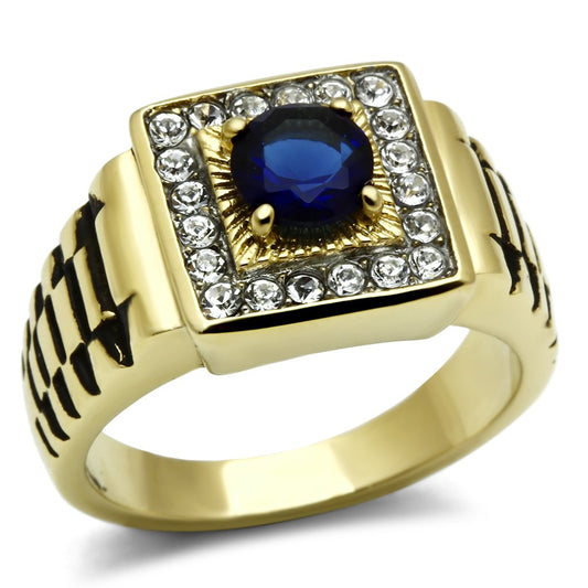 MATK754 - Two-Tone IP Gold (Ion Plating) Stainless Steel Ring with Synthetic Synthetic Glass in Montana