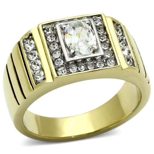 MATK755 - Two-Tone IP Gold (Ion Plating) Stainless Steel Ring with AAA Grade CZ  in Clear