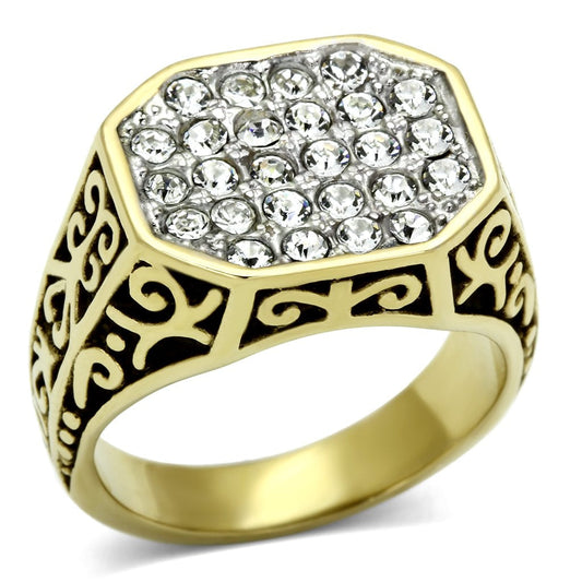 MATK757 - Two-Tone IP Gold (Ion Plating) Stainless Steel Ring with Top Grade Crystal  in Clear