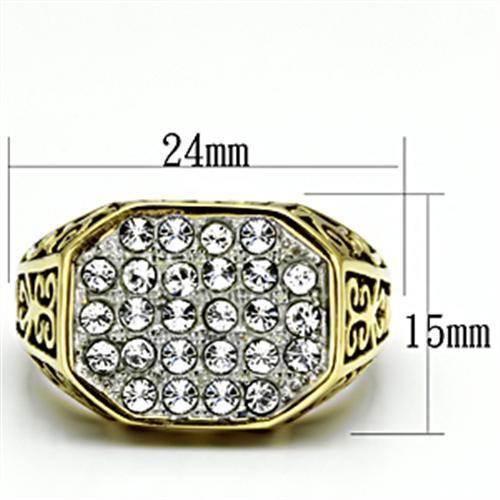 MATK757 - Two-Tone IP Gold (Ion Plating) Stainless Steel Ring with Top Grade Crystal  in Clear
