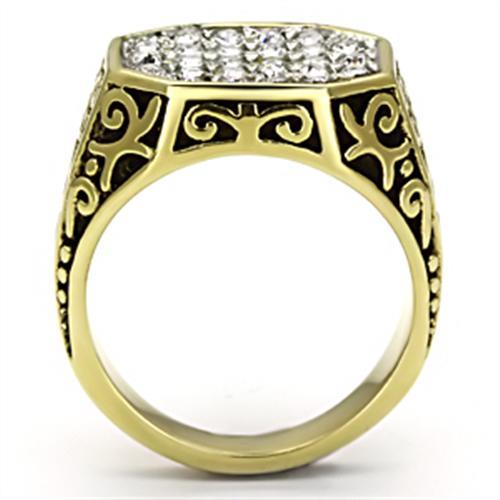 MATK757 - Two-Tone IP Gold (Ion Plating) Stainless Steel Ring with Top Grade Crystal  in Clear