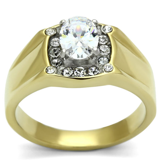 MATK758 - Two-Tone IP Gold (Ion Plating) Stainless Steel Ring with AAA Grade CZ  in Clear