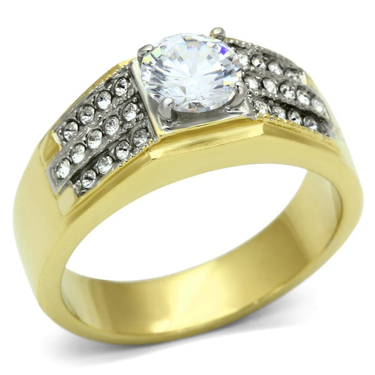MATK759 - Two-Tone IP Gold (Ion Plating) Stainless Steel Ring with AAA Grade CZ  in Clear