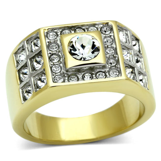 MATK762 - Two-Tone IP Gold (Ion Plating) Stainless Steel Ring with Top Grade Crystal  in Clear