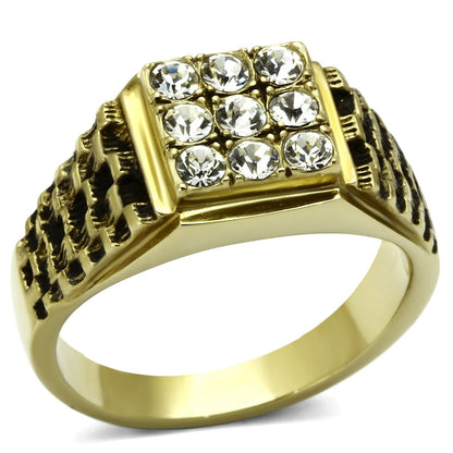 MATK765 - IP Gold(Ion Plating) Stainless Steel Ring with Top Grade Crystal  in Clear