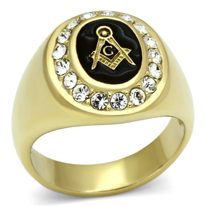 MATK766 - IP Gold(Ion Plating) Stainless Steel Ring with Top Grade Crystal  in Clear