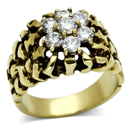 MATK771 - IP Gold(Ion Plating) Stainless Steel Ring with AAA Grade CZ  in Clear