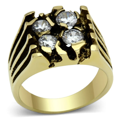 MATK772 - IP Gold(Ion Plating) Stainless Steel Ring with AAA Grade CZ  in Clear