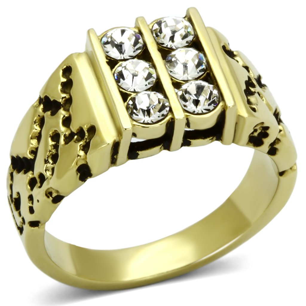MATK774 - IP Gold(Ion Plating) Stainless Steel Ring with Top Grade Crystal  in Clear