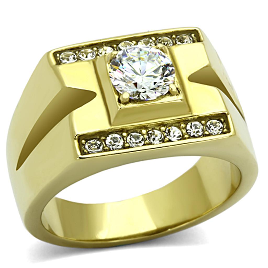 MATK777 - IP Gold(Ion Plating) Stainless Steel Ring with AAA Grade CZ  in Clear