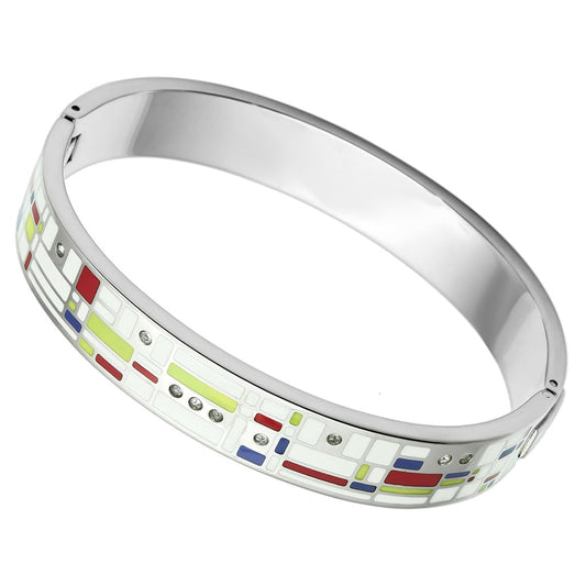 MATK782 - High polished (no plating) Stainless Steel Bangle with Top Grade Crystal  in Clear
