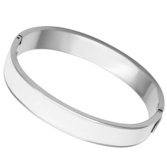 MATK789 - High polished (no plating) Stainless Steel Bangle with Epoxy  in White
