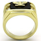 MATK793 - IP Gold(Ion Plating) Stainless Steel Ring with Semi-Precious Agate in Jet
