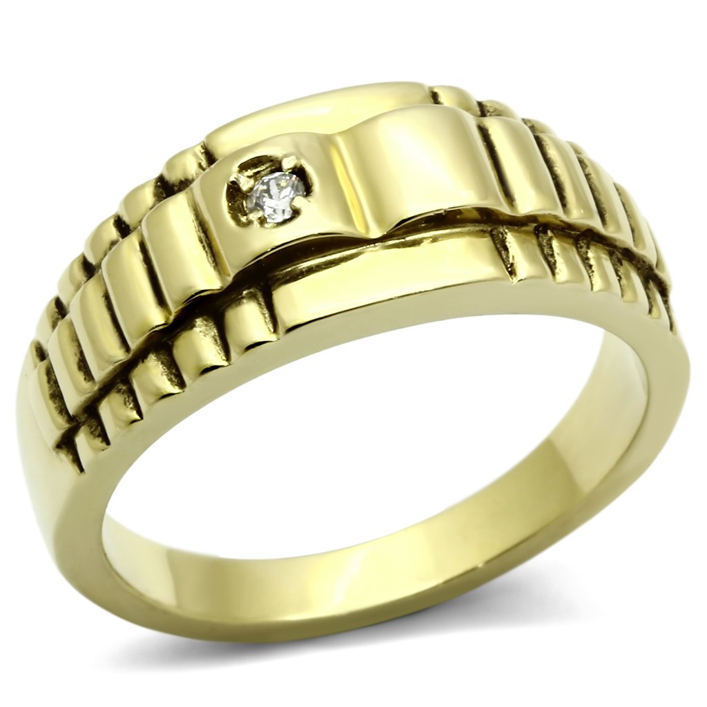 MATK794 - IP Gold(Ion Plating) Stainless Steel Ring with AAA Grade CZ  in Clear