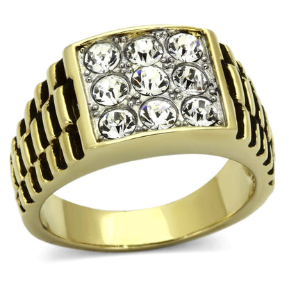 MATK796 - Two-Tone IP Gold (Ion Plating) Stainless Steel Ring with Top Grade Crystal  in Clear