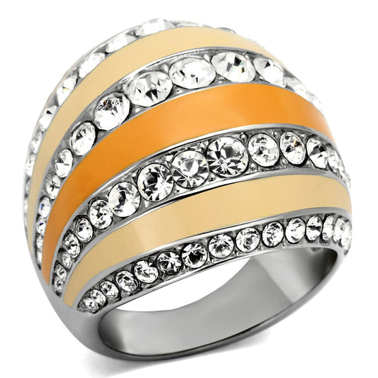 MATK798 - High polished (no plating) Stainless Steel Ring with Top Grade Crystal  in Clear