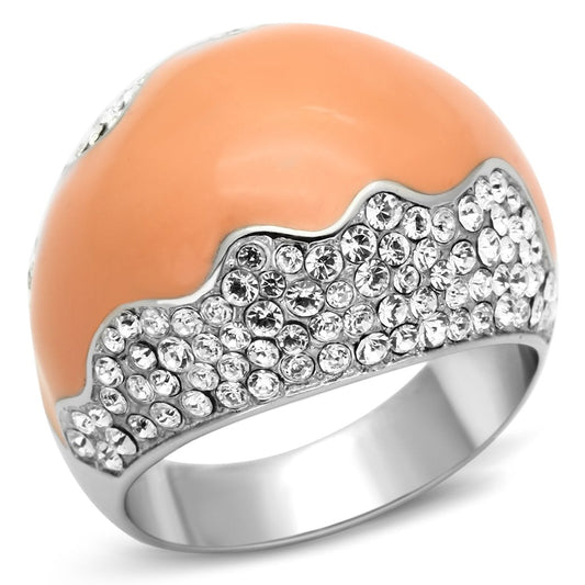 MATK805 - High polished (no plating) Stainless Steel Ring with Top Grade Crystal  in Clear